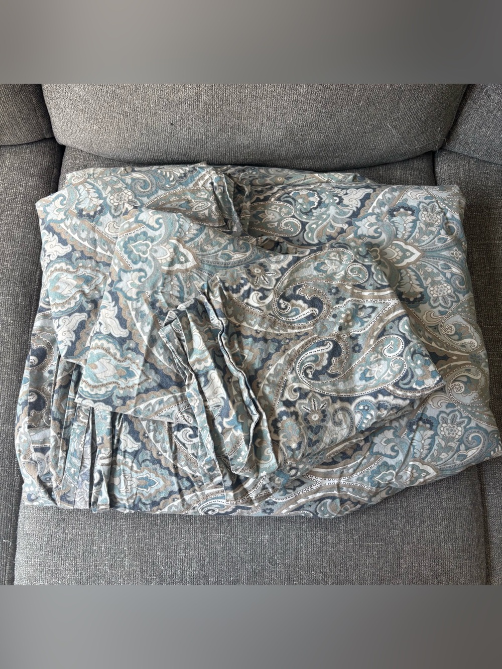 Pottery Barn KING McKenna Paisley Duvet & 3 Pillowcases Cover Blue Gray Cotton